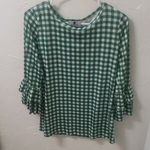 Dainty Jewells Green Checkered Blouse with Ruffled Sleeves